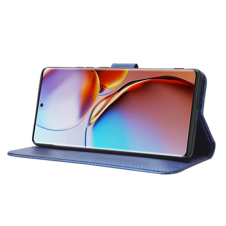 Shockproof Phone Cover for Motorola Moto X40 5G / Edge 40 Pro 5G / Edge+ (2023) Magnetic Clasp Diamond Texture PU Leather Stand Wallet Anti-scratch Phone Case Card Holder - Blue