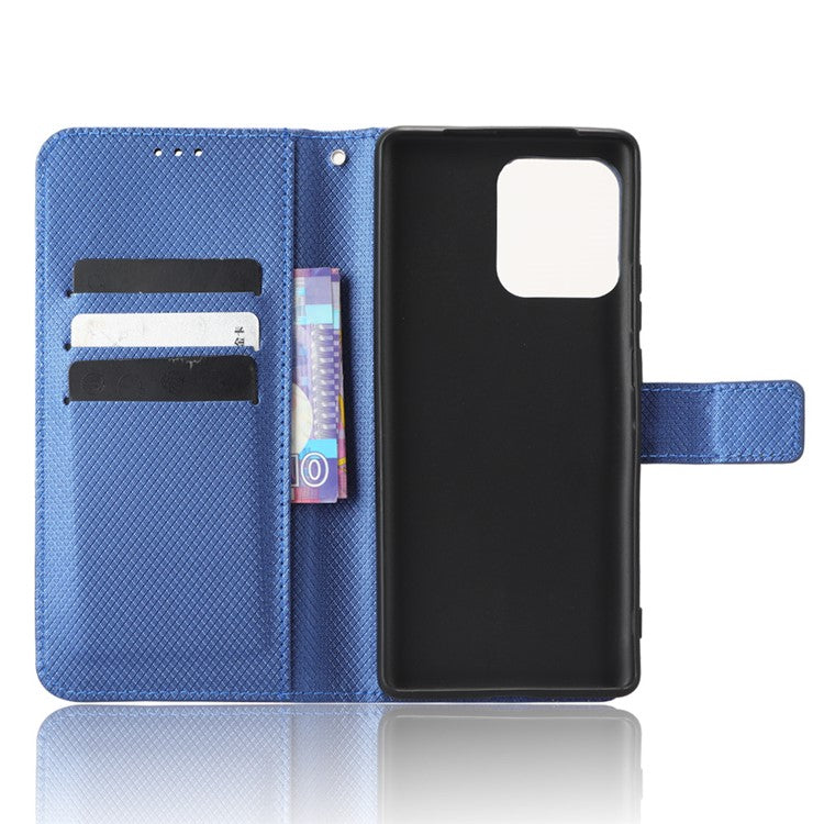 Shockproof Phone Cover for Motorola Moto X40 5G / Edge 40 Pro 5G / Edge+ (2023) Magnetic Clasp Diamond Texture PU Leather Stand Wallet Anti-scratch Phone Case Card Holder - Blue
