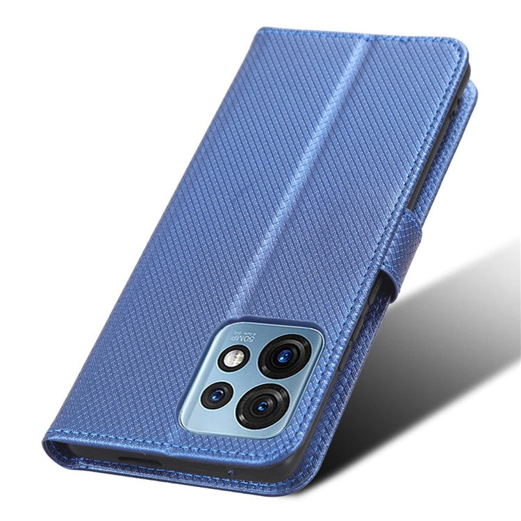 Shockproof Phone Cover for Motorola Moto X40 5G / Edge 40 Pro 5G / Edge+ (2023) Magnetic Clasp Diamond Texture PU Leather Stand Wallet Anti-scratch Phone Case Card Holder - Blue