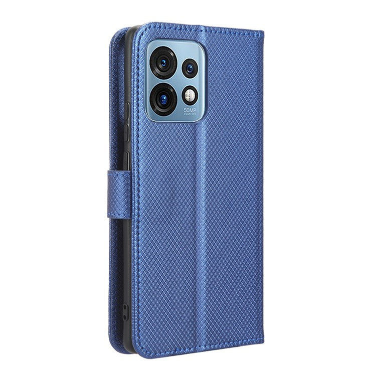 Shockproof Phone Cover for Motorola Moto X40 5G / Edge 40 Pro 5G / Edge+ (2023) Magnetic Clasp Diamond Texture PU Leather Stand Wallet Anti-scratch Phone Case Card Holder - Blue