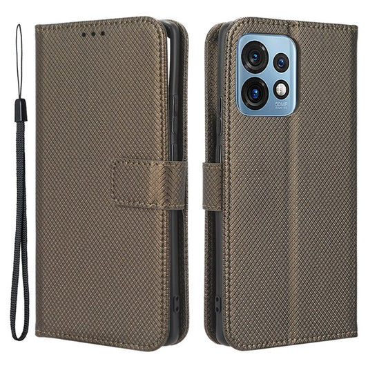 Shockproof Phone Cover for Motorola Moto X40 5G / Edge 40 Pro 5G / Edge+ (2023) Magnetic Clasp Diamond Texture PU Leather Stand Wallet Anti-scratch Phone Case Card Holder - Brown