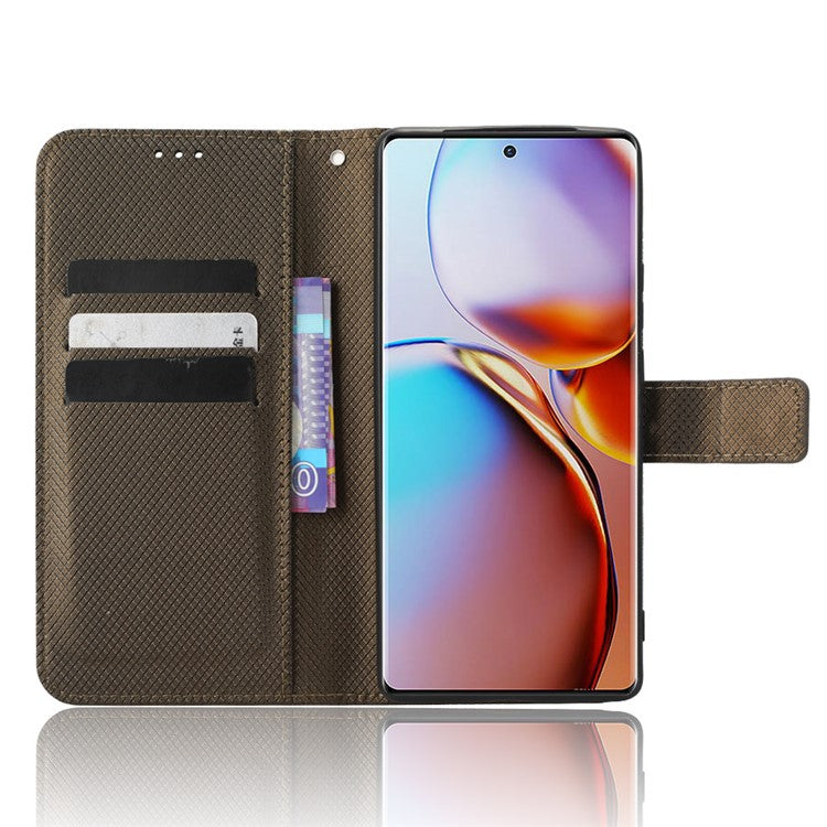 Shockproof Phone Cover for Motorola Moto X40 5G / Edge 40 Pro 5G / Edge+ (2023) Magnetic Clasp Diamond Texture PU Leather Stand Wallet Anti-scratch Phone Case Card Holder - Brown
