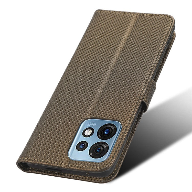 Shockproof Phone Cover for Motorola Moto X40 5G / Edge 40 Pro 5G / Edge+ (2023) Magnetic Clasp Diamond Texture PU Leather Stand Wallet Anti-scratch Phone Case Card Holder - Brown