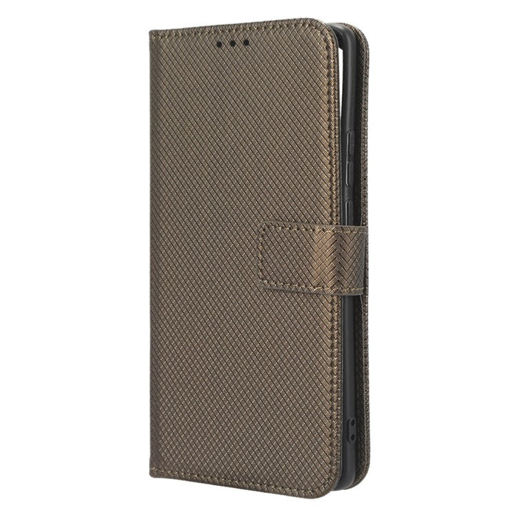 Shockproof Phone Cover for Motorola Moto X40 5G / Edge 40 Pro 5G / Edge+ (2023) Magnetic Clasp Diamond Texture PU Leather Stand Wallet Anti-scratch Phone Case Card Holder - Brown