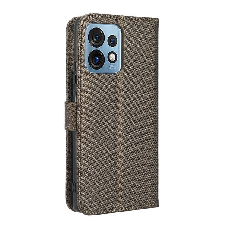 Shockproof Phone Cover for Motorola Moto X40 5G / Edge 40 Pro 5G / Edge+ (2023) Magnetic Clasp Diamond Texture PU Leather Stand Wallet Anti-scratch Phone Case Card Holder - Brown