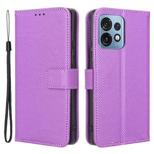 Shockproof Phone Cover for Motorola Moto X40 5G / Edge 40 Pro 5G / Edge+ (2023) Magnetic Clasp Diamond Texture PU Leather Stand Wallet Anti-scratch Phone Case Card Holder - Purple