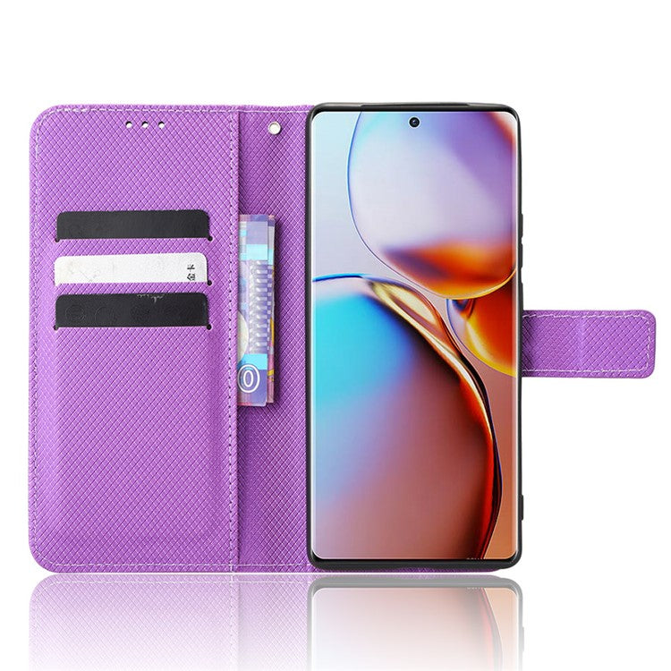 Shockproof Phone Cover for Motorola Moto X40 5G / Edge 40 Pro 5G / Edge+ (2023) Magnetic Clasp Diamond Texture PU Leather Stand Wallet Anti-scratch Phone Case Card Holder - Purple