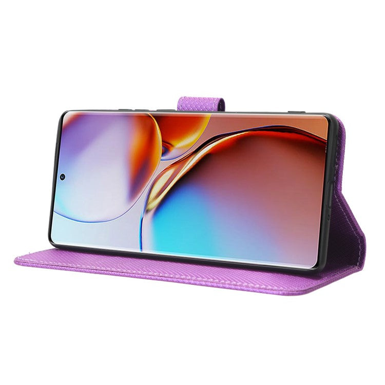 Shockproof Phone Cover for Motorola Moto X40 5G / Edge 40 Pro 5G / Edge+ (2023) Magnetic Clasp Diamond Texture PU Leather Stand Wallet Anti-scratch Phone Case Card Holder - Purple