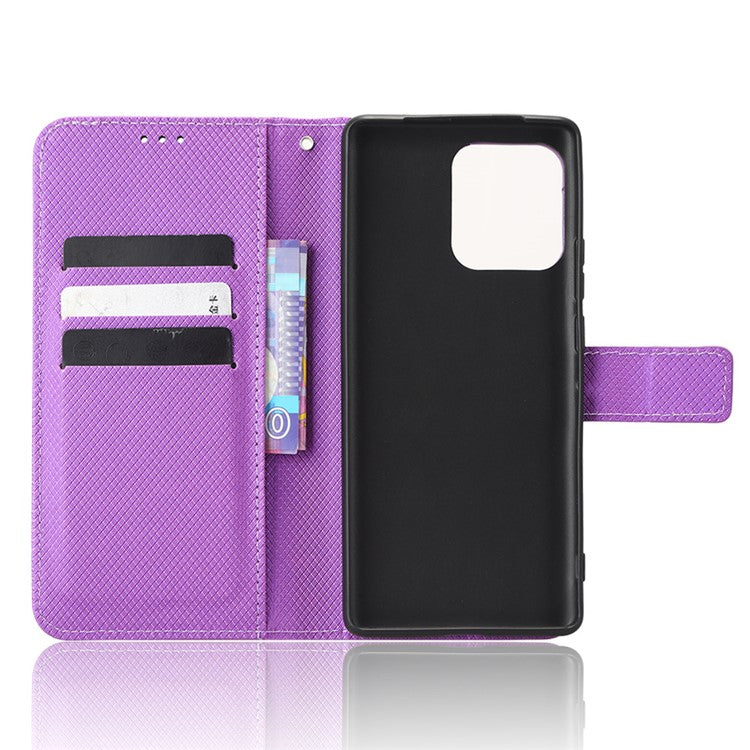 Shockproof Phone Cover for Motorola Moto X40 5G / Edge 40 Pro 5G / Edge+ (2023) Magnetic Clasp Diamond Texture PU Leather Stand Wallet Anti-scratch Phone Case Card Holder - Purple