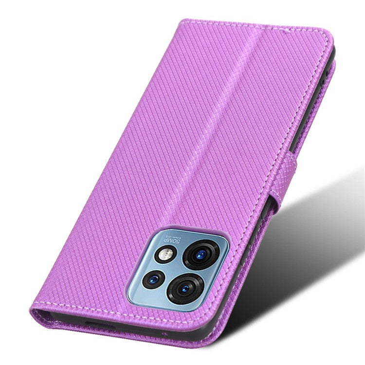 Shockproof Phone Cover for Motorola Moto X40 5G / Edge 40 Pro 5G / Edge+ (2023) Magnetic Clasp Diamond Texture PU Leather Stand Wallet Anti-scratch Phone Case Card Holder - Purple