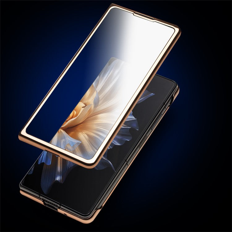 QIALINO View Window Anti-drop Phone Case for Honor Magic Vs 5G, Hard PC + Genuine Leather Phone Cover Kickstand with Tempered Glass Film - Black