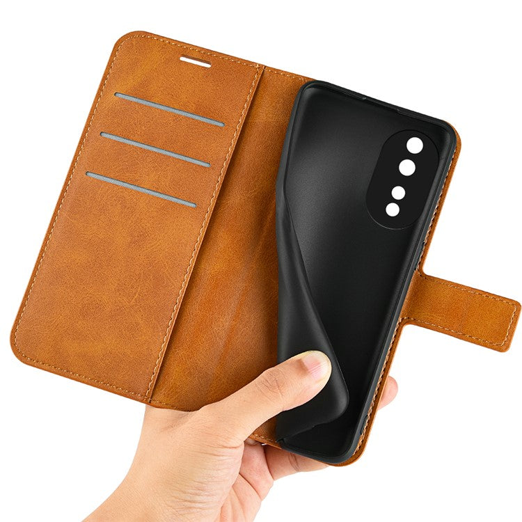 For Honor 80 5G Calf Texture PU Leather Stand Wallet Case Square Magnetic Clasp Phone Cover - Yellow