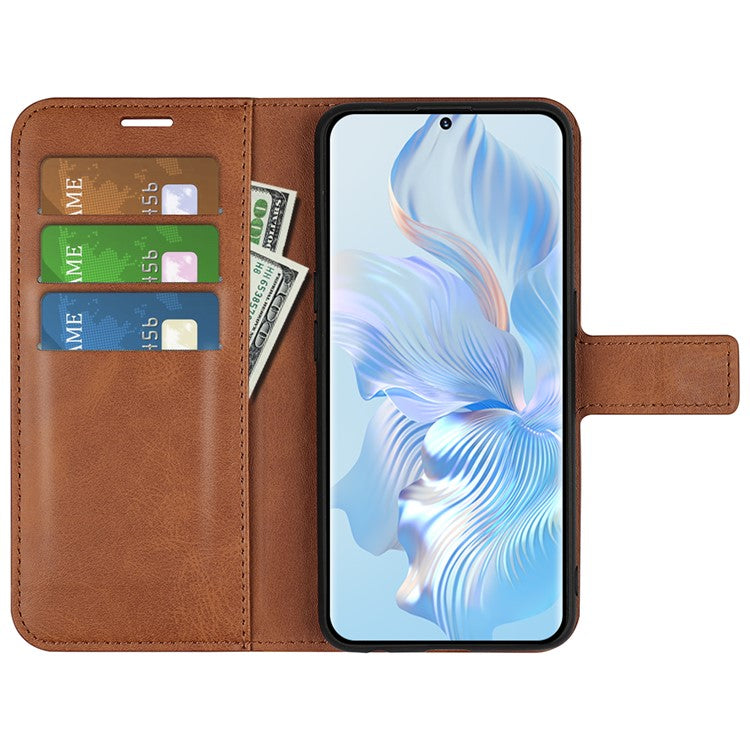 For Honor 80 5G Calf Texture PU Leather Stand Wallet Case Square Magnetic Clasp Phone Cover - Light Brown