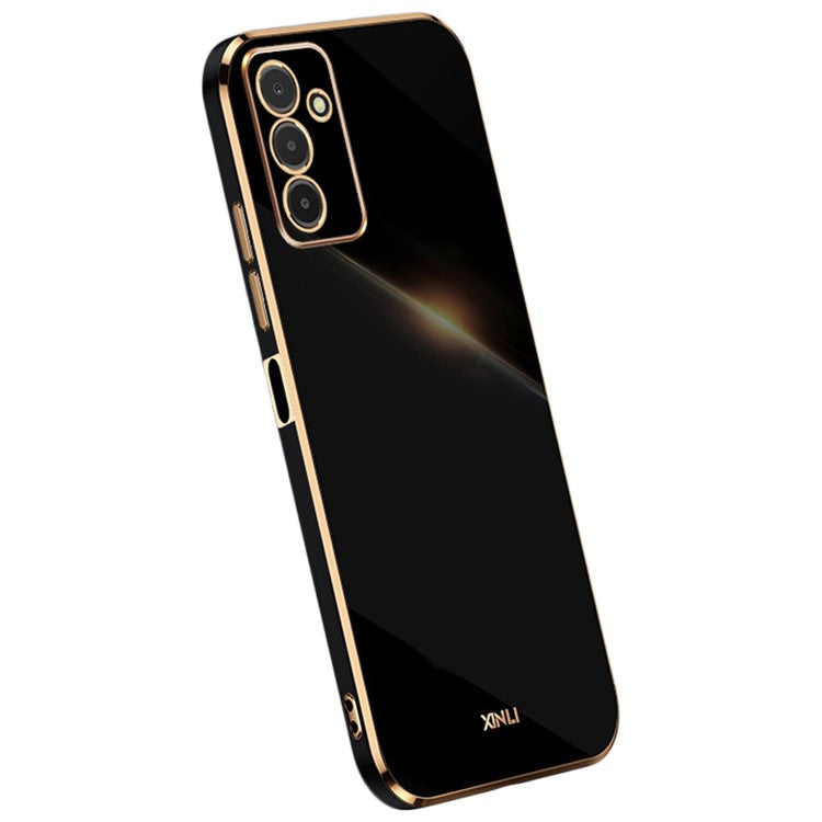 XINLI For Samsung Galaxy F13 4G Electroplating Golden Edge TPU Protective Cover Fall-proof Phone Case - Black