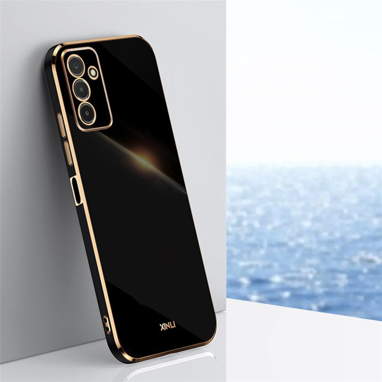 XINLI For Samsung Galaxy F13 4G Electroplating Golden Edge TPU Protective Cover Fall-proof Phone Case - Black