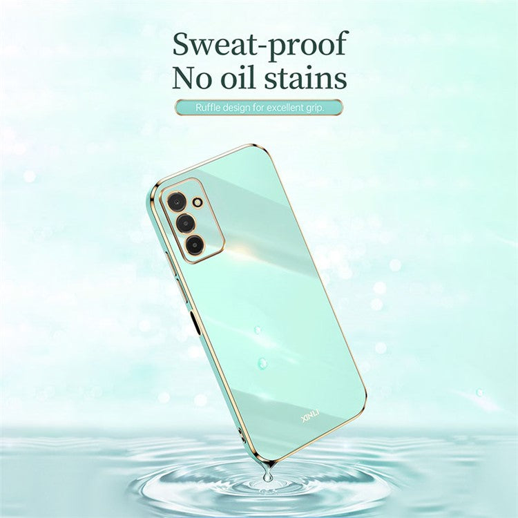 XINLI For Samsung Galaxy F13 4G Electroplating Golden Edge TPU Protective Cover Fall-proof Phone Case - Black