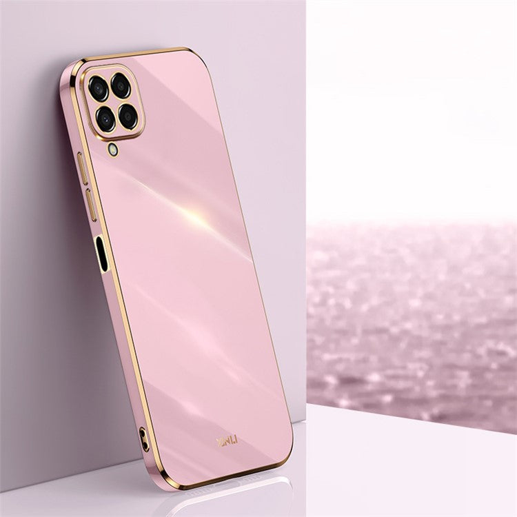 XINLI Phone Case for Samsung Galaxy M53 5G, Electroplating Golden Edge Shockproof TPU Protective Cover - Purple