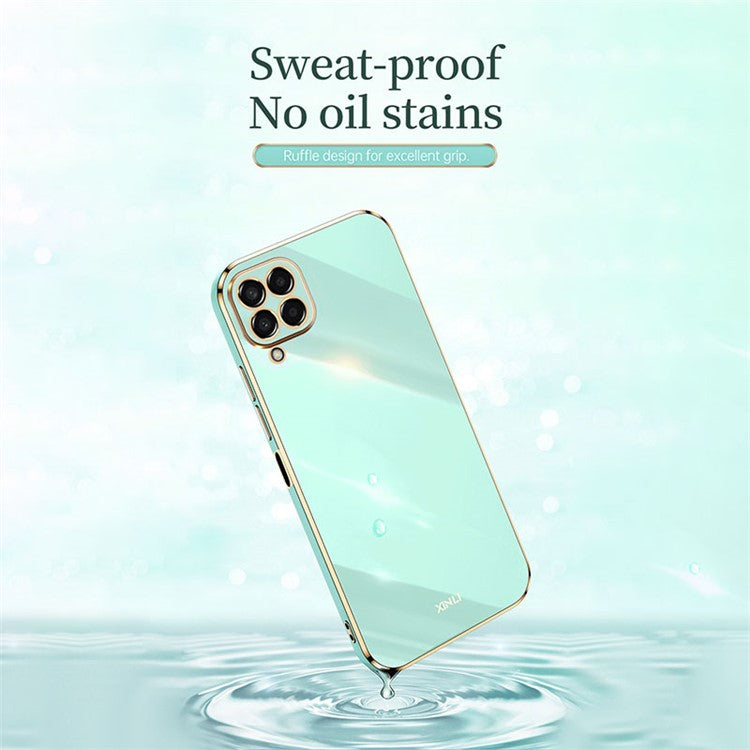 XINLI Phone Case for Samsung Galaxy M53 5G, Electroplating Golden Edge Shockproof TPU Protective Cover - Purple