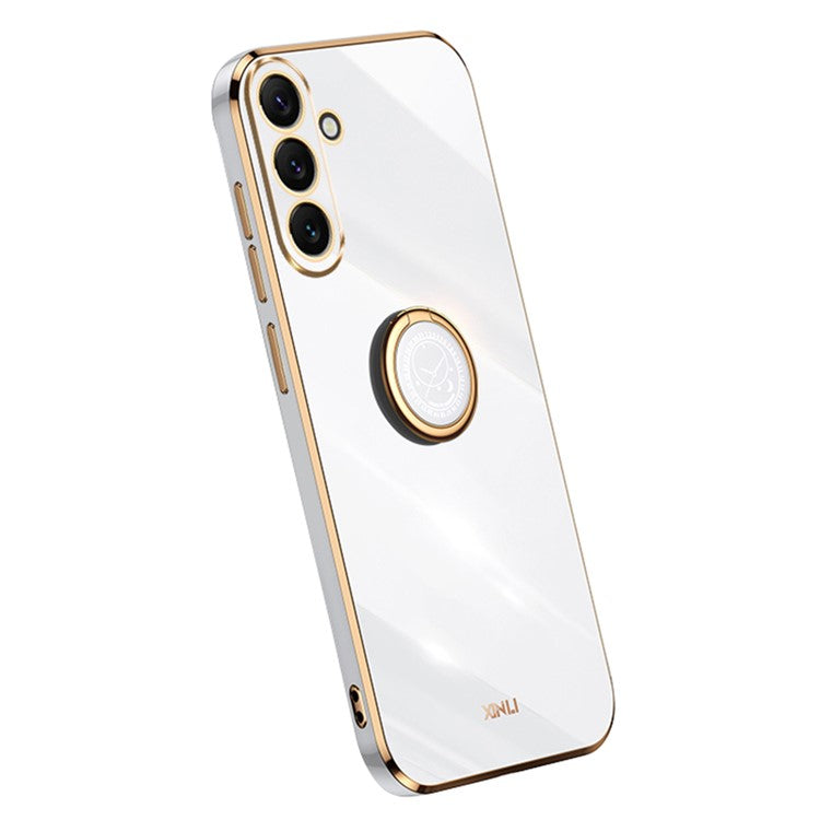 XINLI For Samsung Galaxy A54 5G Drop-proof Protective Phone Cover Electroplating Slim Mobile Phone Case Kickstand - White
