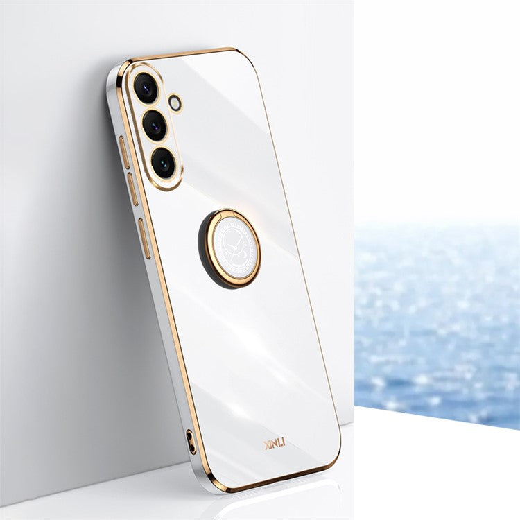 XINLI For Samsung Galaxy A54 5G Drop-proof Protective Phone Cover Electroplating Slim Mobile Phone Case Kickstand - White