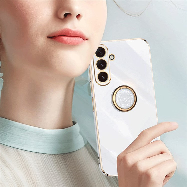 XINLI For Samsung Galaxy A54 5G Drop-proof Protective Phone Cover Electroplating Slim Mobile Phone Case Kickstand - White