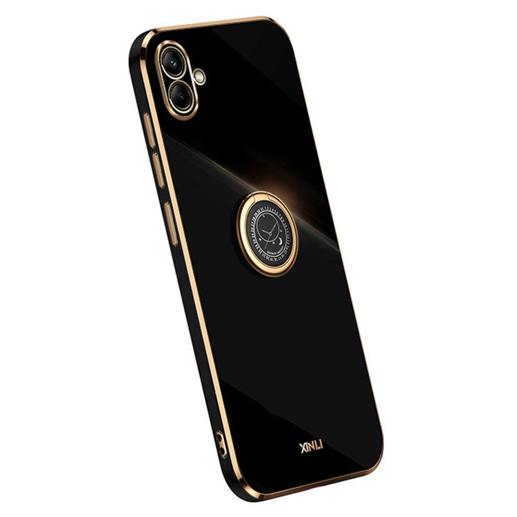 XINLI Smartphone Case For Samsung Galaxy A04 4G (164.4 x 76.3 x 9.1 mm), Anti-fall TPU Phone Case Kickstand with Electroplating Golden Edge - Black
