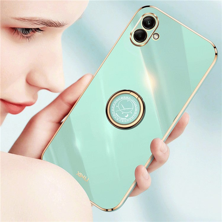 XINLI Smartphone Case For Samsung Galaxy A04 4G (164.4 x 76.3 x 9.1 mm), Anti-fall TPU Phone Case Kickstand with Electroplating Golden Edge - Black