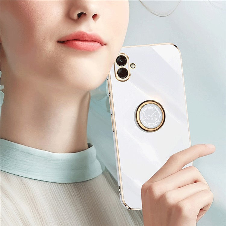 XINLI Smartphone Case For Samsung Galaxy A04 4G (164.4 x 76.3 x 9.1 mm), Anti-fall TPU Phone Case Kickstand with Electroplating Golden Edge - Black