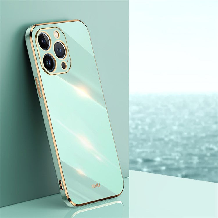 XINLI Slim TPU Phone Cover for iPhone 14 Pro, Electroplating Non-slip Anti-wear Mobile Phone Case - Cyan