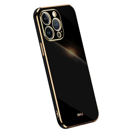 XINLI For iPhone 14 Pro Max Anti-fall Phone Case Electroplating Golden Edge Precise Lens Cutout TPU Phone Cover - Black