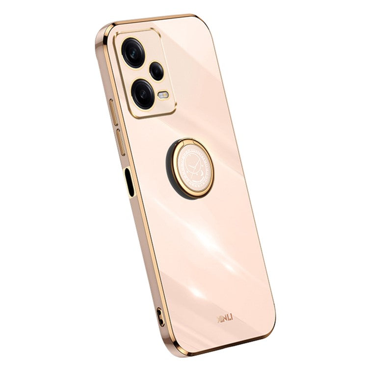 XINLI For Xiaomi Redmi Note 12 Pro 5G Ring Holder Kickstand TPU Phone Cover Case with Electroplating Edge - Pink