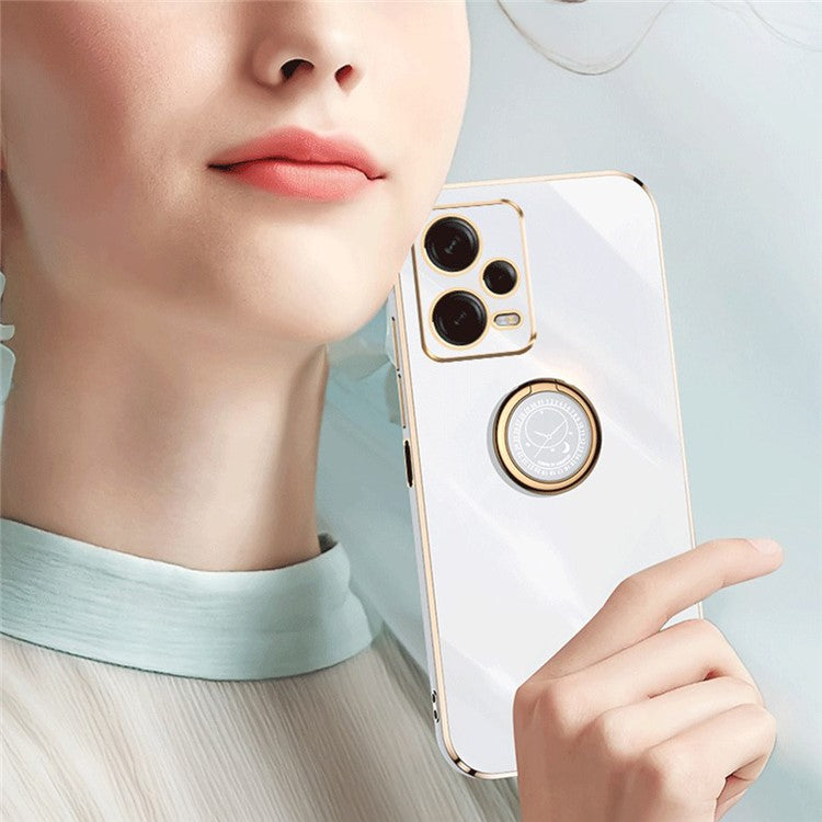 XINLI For Xiaomi Redmi Note 12 Pro 5G Ring Holder Kickstand TPU Phone Cover Case with Electroplating Edge - Pink