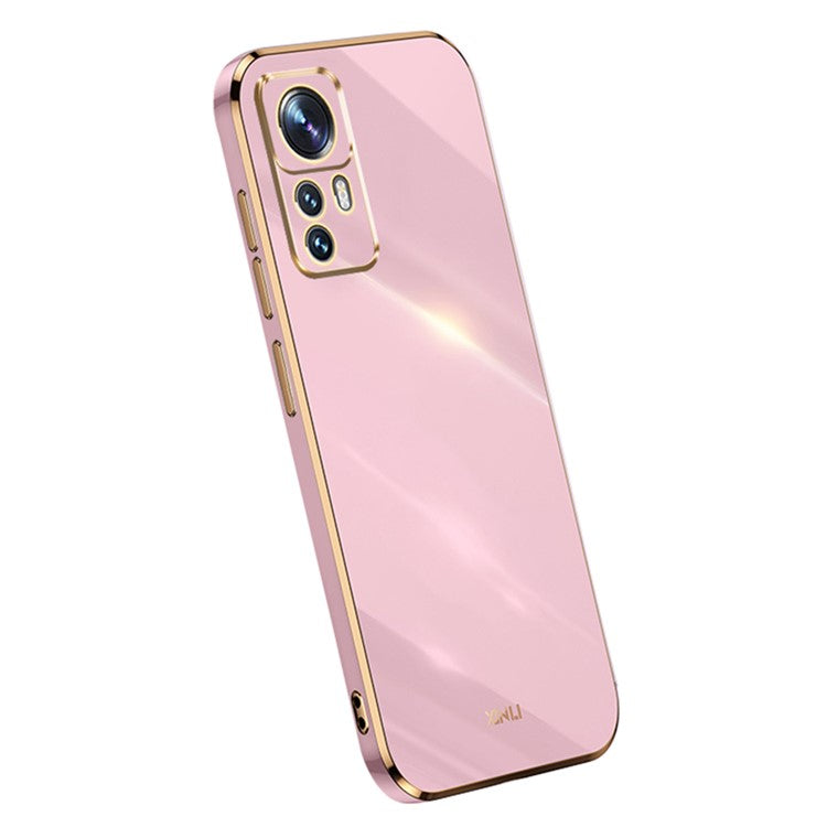 XINLI For Xiaomi 12T Pro 5G Phone Cover Shell Electroplating Golden Edge Anti-scratch TPU Phone Case - Purple