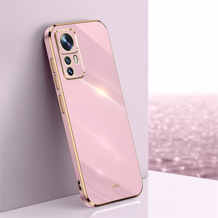 XINLI For Xiaomi 12T Pro 5G Phone Cover Shell Electroplating Golden Edge Anti-scratch TPU Phone Case - Purple