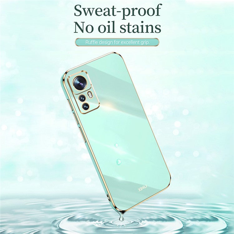 XINLI For Xiaomi 12T Pro 5G Phone Cover Shell Electroplating Golden Edge Anti-scratch TPU Phone Case - Purple