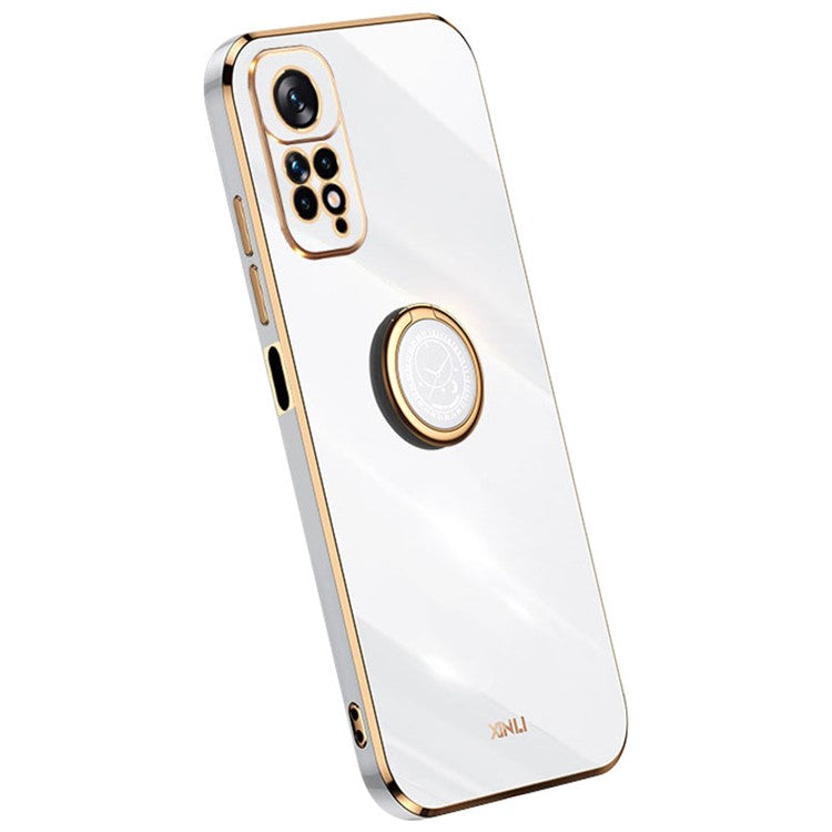 XINLI Electroplating Phone Case for Xiaomi Redmi Note 11 4G (Qualcomm) / Note 11S 4G, Flexible TPU Cover with Kickstand - White