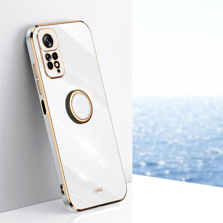 XINLI Electroplating Phone Case for Xiaomi Redmi Note 11 4G (Qualcomm) / Note 11S 4G, Flexible TPU Cover with Kickstand - White