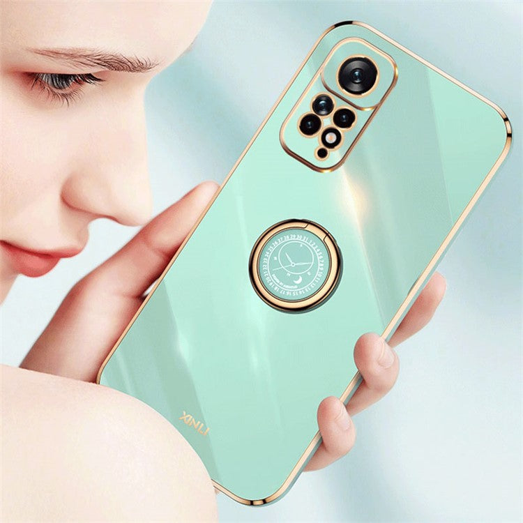 XINLI Electroplating Phone Case for Xiaomi Redmi Note 11 4G (Qualcomm) / Note 11S 4G, Flexible TPU Cover with Kickstand - White