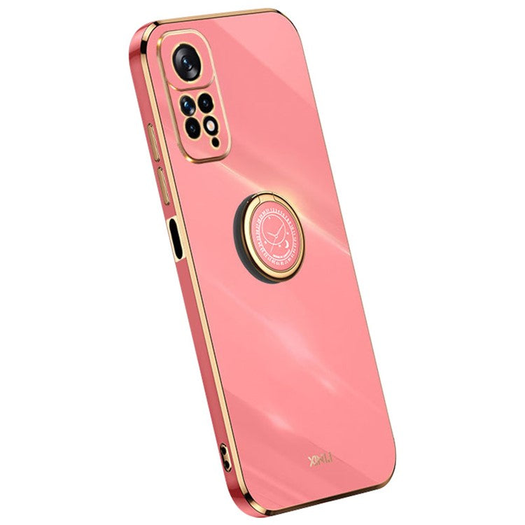 XINLI Electroplating Phone Case for Xiaomi Redmi Note 11 4G (Qualcomm) / Note 11S 4G, Flexible TPU Cover with Kickstand - Red