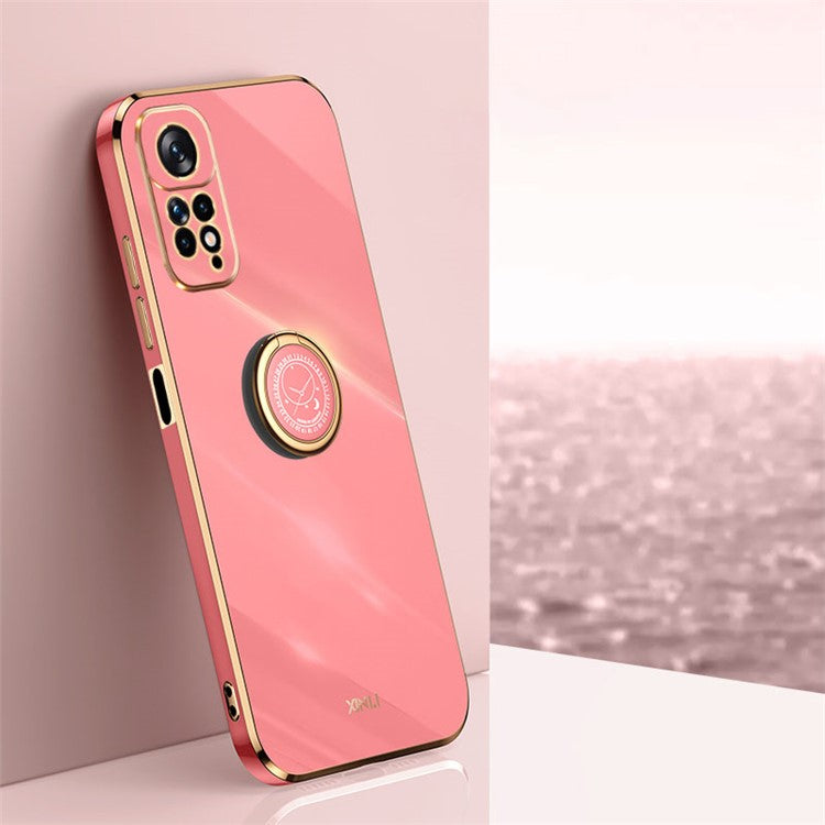 XINLI Electroplating Phone Case for Xiaomi Redmi Note 11 4G (Qualcomm) / Note 11S 4G, Flexible TPU Cover with Kickstand - Red