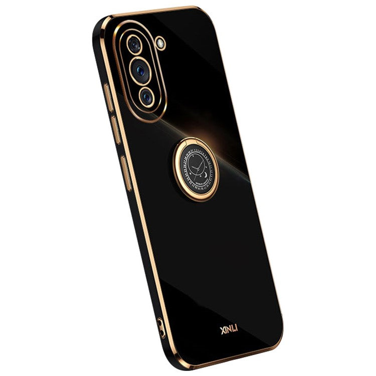 XINLI For Huawei nova 10 4G Phone Case with Kickstand, Electroplating TPU Back Protector Cover - Black
