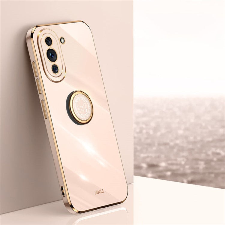 XINLI Kickstand Phone Case for Huawei nova 10 Pro 4G, Soft TPU Non-Slip Cover Electroplating Technology Support - Pink