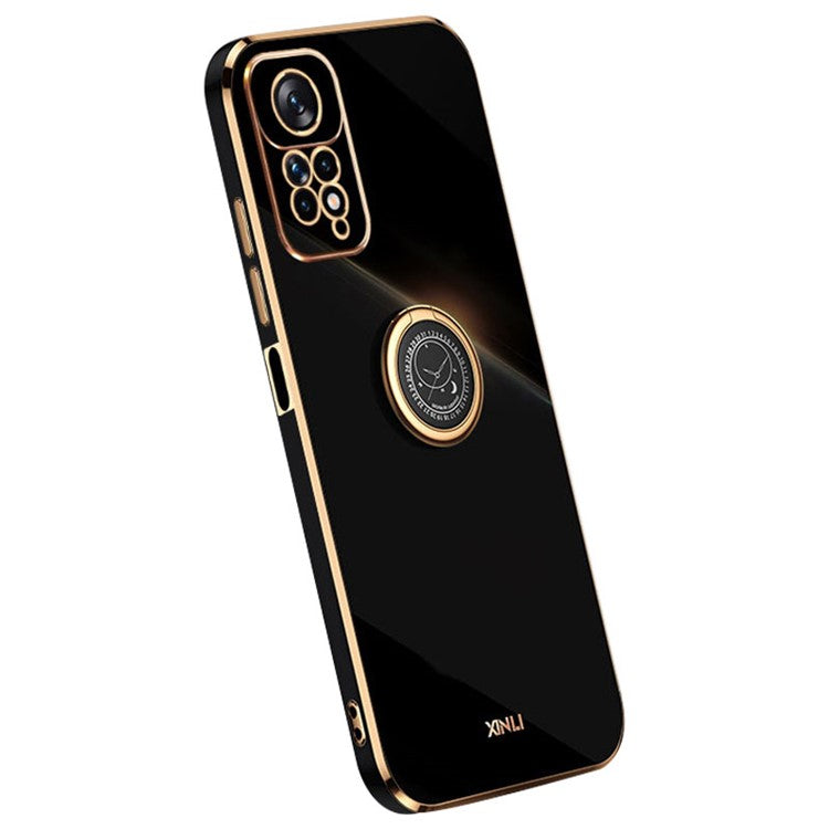 XINLI For Xiaomi Redmi Note 11 Pro 5G (Qualcomm) / 11 Pro 4G (MediaTek) Kickstand Phone Case, Electroplating TPU Back Protector Cover - Black