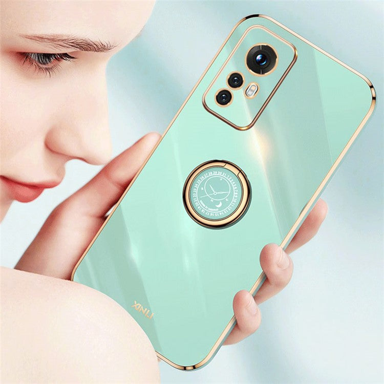 XINLI For Xiaomi 12 5G / 12X 5G / 12S 5G Kickstand Phone Case, Shock-absorbing Electroplating TPU Back Protector Cover - Red