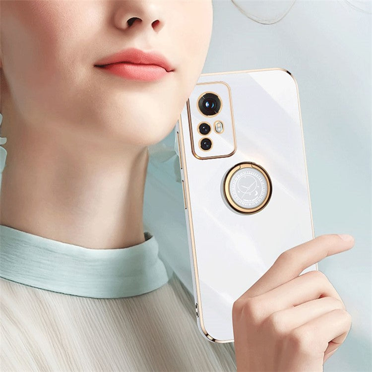XINLI For Xiaomi 12 5G / 12X 5G / 12S 5G Kickstand Phone Case, Shock-absorbing Electroplating TPU Back Protector Cover - Red
