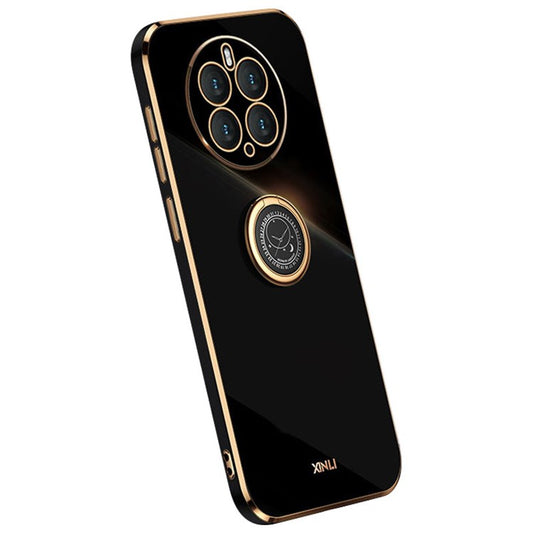 XINLI Kickstand Phone Case for Huawei Mate 50 Pro 4G, Electroplating Bump Poof TPU Back Cover - Black
