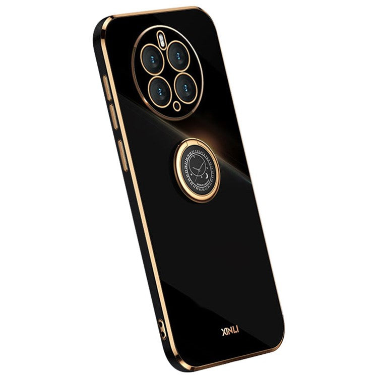 XINLI Kickstand Phone Case for Huawei Mate 50 Pro 4G, Electroplating Bump Poof TPU Back Cover - Black
