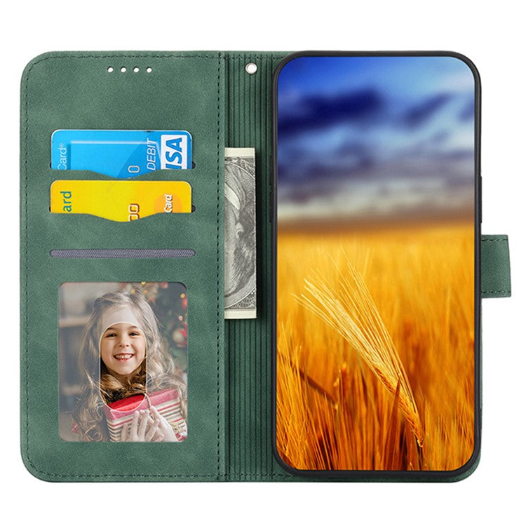 DIERFENG DF-03 Drop-proof Phone Case for iPhone 14, Lines Imprinted Leather Cell Phone Cover with Wallet Stand - Green
