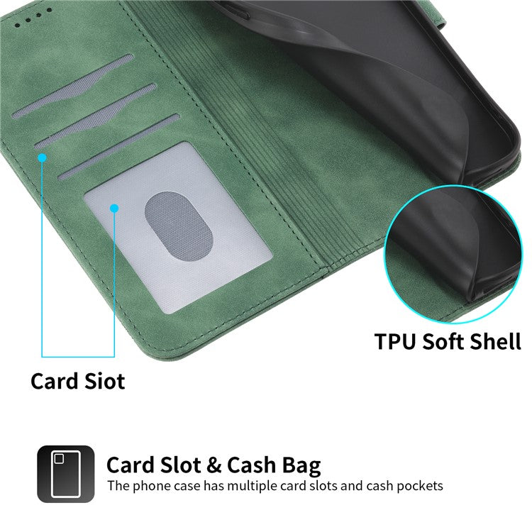 DIERFENG DF-03 Drop-proof Phone Case for iPhone 14, Lines Imprinted Leather Cell Phone Cover with Wallet Stand - Green