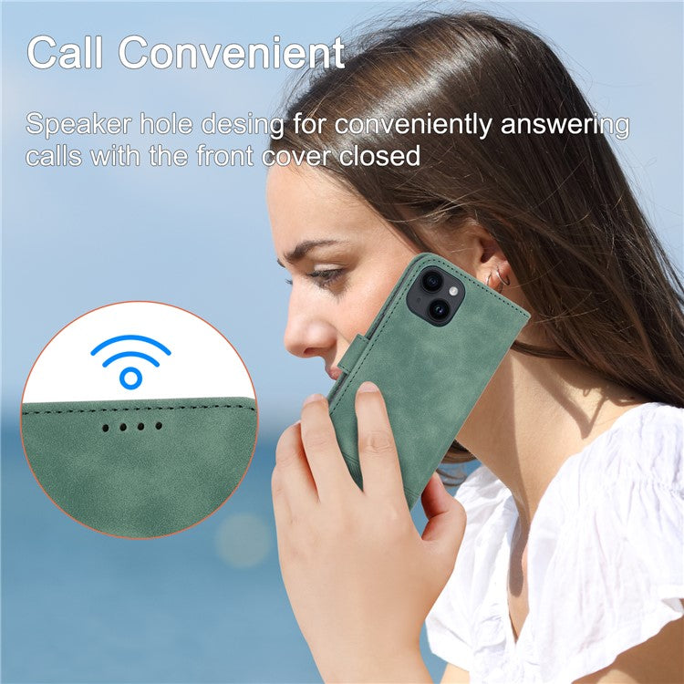 DIERFENG DF-03 Drop-proof Phone Case for iPhone 14, Lines Imprinted Leather Cell Phone Cover with Wallet Stand - Green